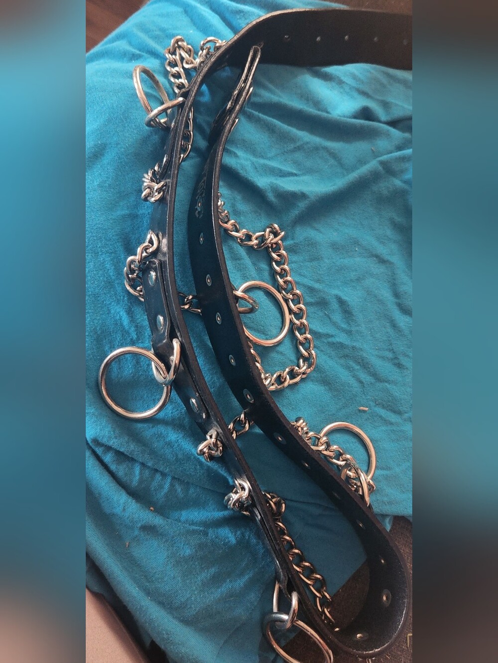 Vintage Y2K leather belt HOT TOPIC gothic punk 34 black CHAINS tripp 90s studded